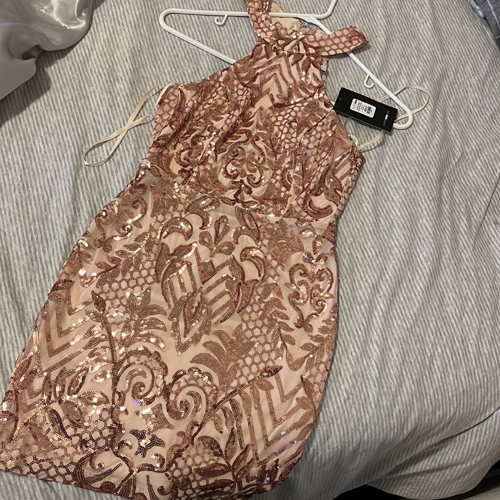 Fashion nova sequin mini dress in Rose gold